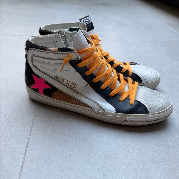 Golden Goose Men’s High-Top Sneakers - White, Black, Pink, Orange Size 45 - Picture 3 of 7